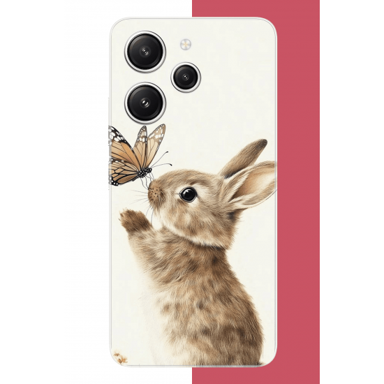 Redmi 12 Uyumlu kelebekli tavşan UV Baskılı Silikon Kılıf