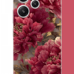 Redmi 12 Uyumlu kırmızı çiçek UV Baskılı Silikon Kılıf