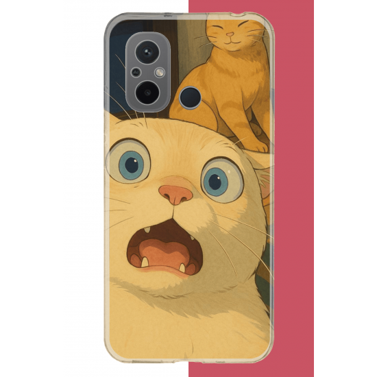 Redmi 12C Uyumlu şaşkın kedi UV Baskılı Silikon Kılıf