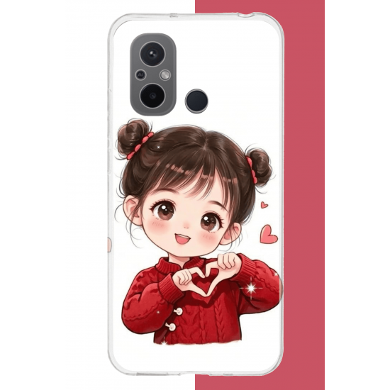 Redmi 12C Uyumlu kawaii kalpli kız UV Baskılı Silikon Kılıf