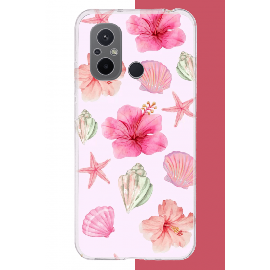 Redmi 12C Uyumlu pembe çiçek UV Baskılı Silikon Kılıf