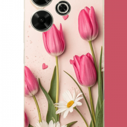 Redmi 13 Uyumlu pembe lale UV Baskılı Silikon Kılıf