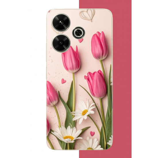 Redmi 13 Uyumlu pembe lale UV Baskılı Silikon Kılıf