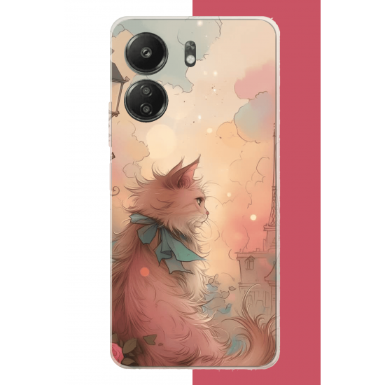Redmi 13C Uyumlu mavi fularlı kedi UV Baskılı Silikon Kılıf