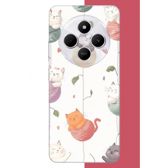 Redmi 14C Uyumlu yumaktaki kediler UV Baskılı Silikon Kılıf