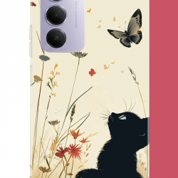 Redmi 15 4G Uyumlu siyah kedi UV Baskılı Silikon Kılıf