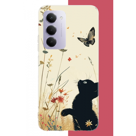 Redmi 15 4G Uyumlu siyah kedi UV Baskılı Silikon Kılıf