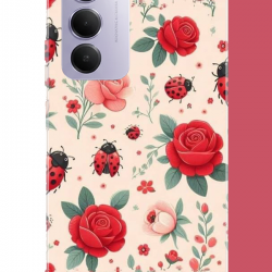 Redmi 15 4G Uyumlu uğur böcek ve gül UV Baskılı Silikon Kılıf