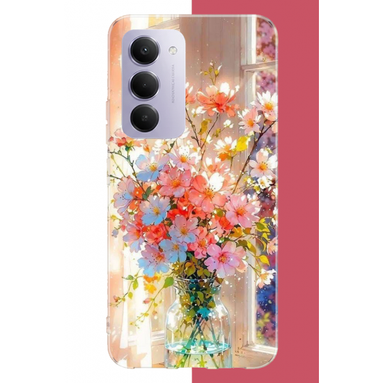 Redmi 15 4G Uyumlu vazodaki çiçek UV Baskılı Silikon Kılıf