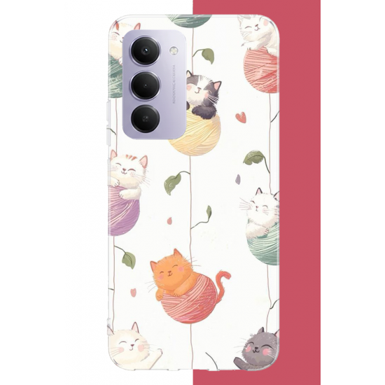 Redmi 15 4G Uyumlu yumaktaki kediler UV Baskılı Silikon Kılıf