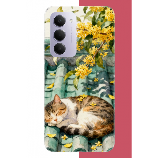 Redmi 15 4G Uyumlu çatıdaki kedi UV Baskılı Silikon Kılıf