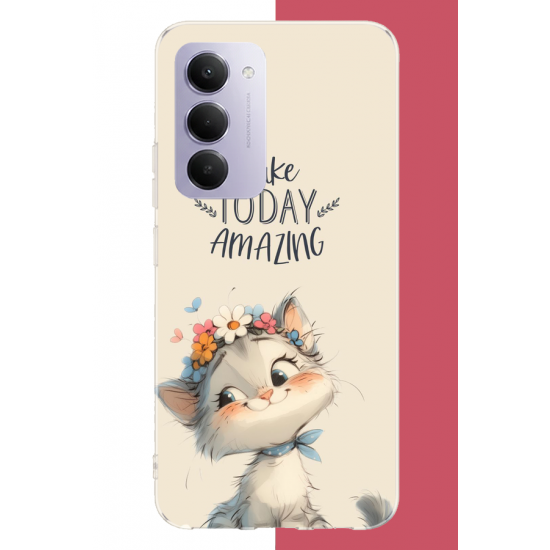 Redmi 15 4G Uyumlu çiçek taçlı kedi UV Baskılı Silikon Kılıf