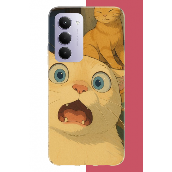 Redmi 15 4G Uyumlu şaşkın kedi UV Baskılı Silikon Kılıf