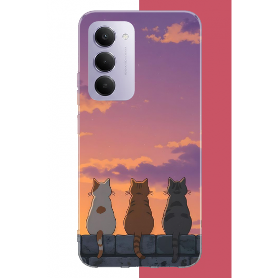 Redmi 15 4G Uyumlu duvardaki kediler UV Baskılı Silikon Kılıf