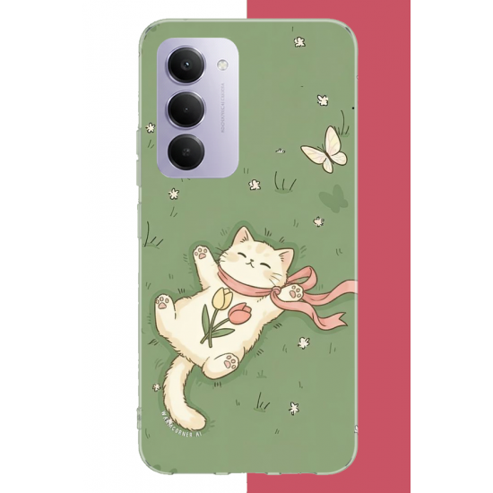 Redmi 15 4G Uyumlu fularlı kedi UV Baskılı Silikon Kılıf