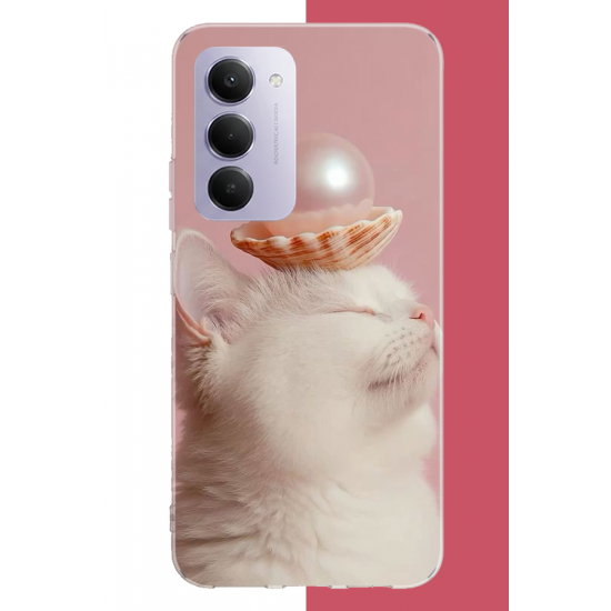 Redmi 15 4G Uyumlu incili kedi UV Baskılı Silikon Kılıf