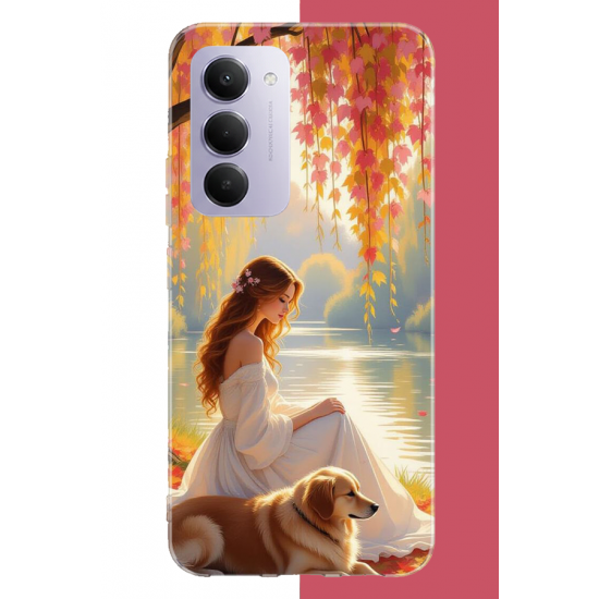 Redmi 15 4G Uyumlu kadın ve köpek UV Baskılı Silikon Kılıf