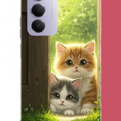 Redmi 15 4G Uyumlu kapıdaki kediler UV Baskılı Silikon Kılıf