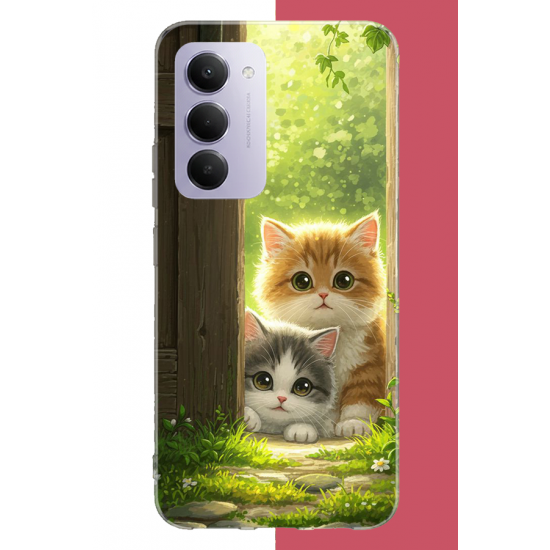 Redmi 15 4G Uyumlu kapıdaki kediler UV Baskılı Silikon Kılıf