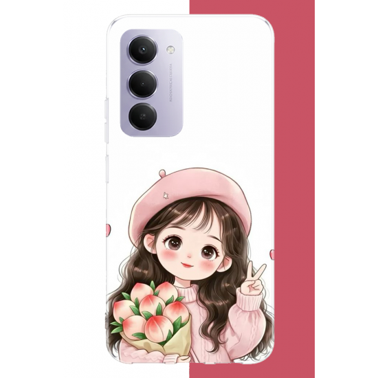 Redmi 15 4G Uyumlu kawaii buket tutan kız UV Baskılı Silikon Kılıf