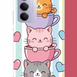 Redmi 15 4G Uyumlu kawaii fincandaki kediler UV Baskılı Silikon Kılıf