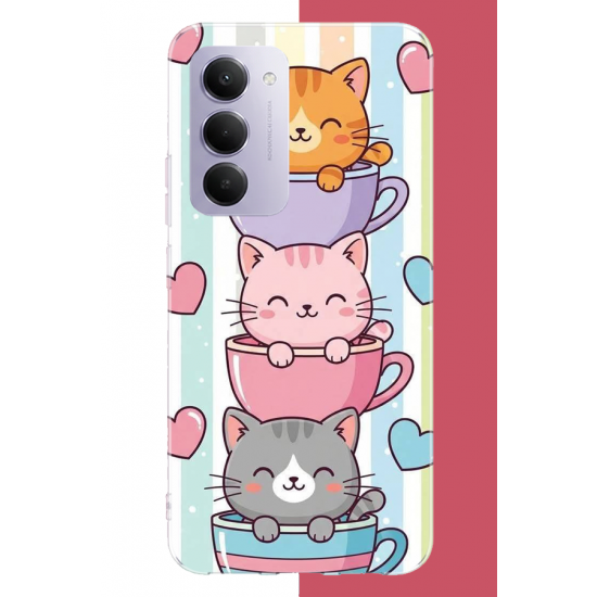 Redmi 15 4G Uyumlu kawaii fincandaki kediler UV Baskılı Silikon Kılıf