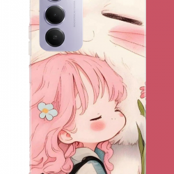 Redmi 15 4G Uyumlu kawaii küçük kız ve kedi UV Baskılı Silikon Kılıf