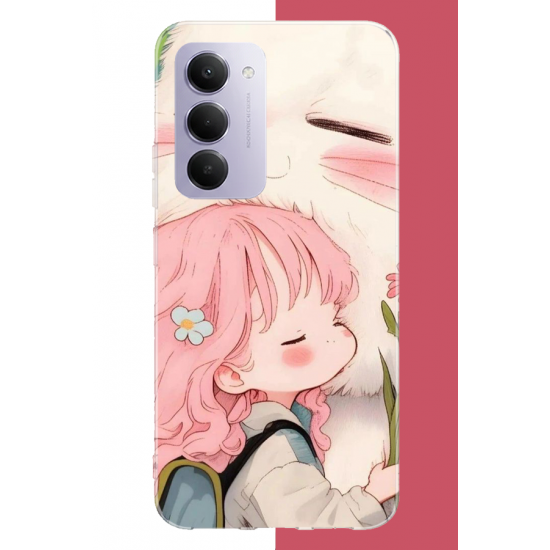Redmi 15 4G Uyumlu kawaii küçük kız ve kedi UV Baskılı Silikon Kılıf