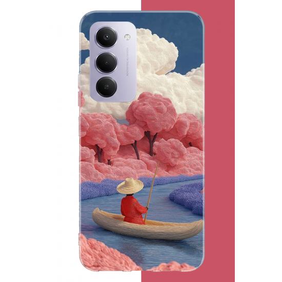 Redmi 15 4G Uyumlu kayık ve pembe ağaç UV Baskılı Silikon Kılıf