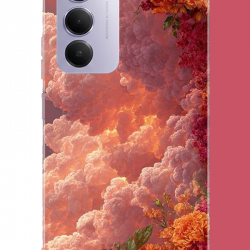Redmi 15 4G Uyumlu kırmızı bulut ve çiçekler UV Baskılı Silikon Kılıf