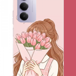 Redmi 15 4G Uyumlu lale buketli kız UV Baskılı Silikon Kılıf