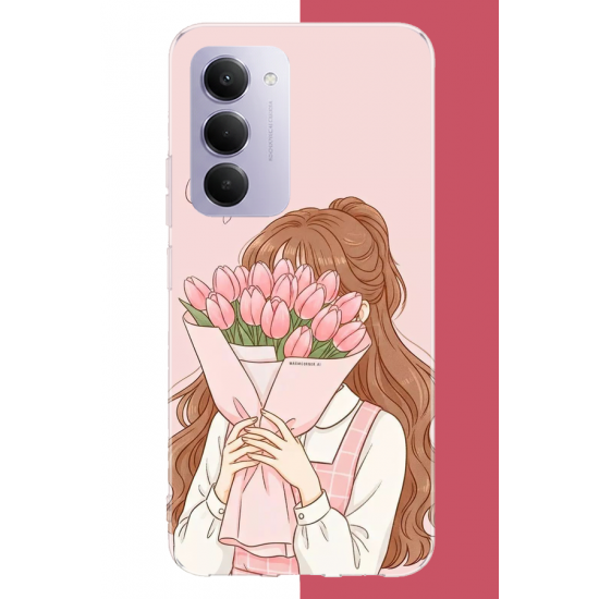 Redmi 15 4G Uyumlu lale buketli kız UV Baskılı Silikon Kılıf