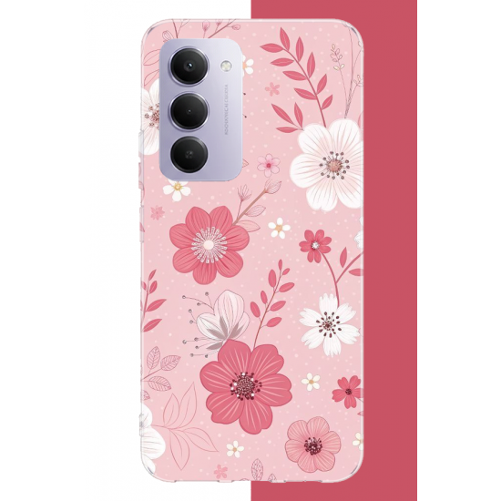 Redmi 15 4G Uyumlu pembe beyaz çiçek UV Baskılı Silikon Kılıf Redmi 15 4G Uyumlu pembe beyaz çiçek UV Baskılı Silikon Kılıf