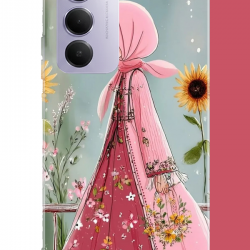 Redmi 15 4G Uyumlu pembe elbiseli kız UV Baskılı Silikon Kılıf