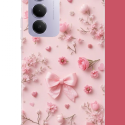 Redmi 15 4G Uyumlu pembe fiyonk gül.jpeg UV Baskılı Silikon Kılıf