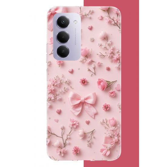 Redmi 15 4G Uyumlu pembe fiyonk gül.jpeg UV Baskılı Silikon Kılıf