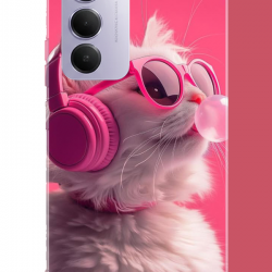 Redmi 15 4G Uyumlu pembe gözlüklü kedi UV Baskılı Silikon Kılıf