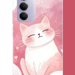 Redmi 15 4G Uyumlu pembe kedi UV Baskılı Silikon Kılıf