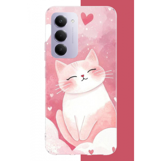 Redmi 15 4G Uyumlu pembe kedi UV Baskılı Silikon Kılıf