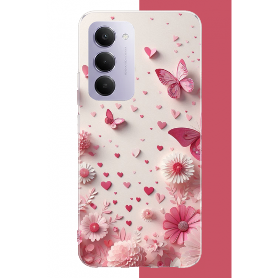 Redmi 15 4G Uyumlu pembe kelebek UV Baskılı Silikon Kılıf