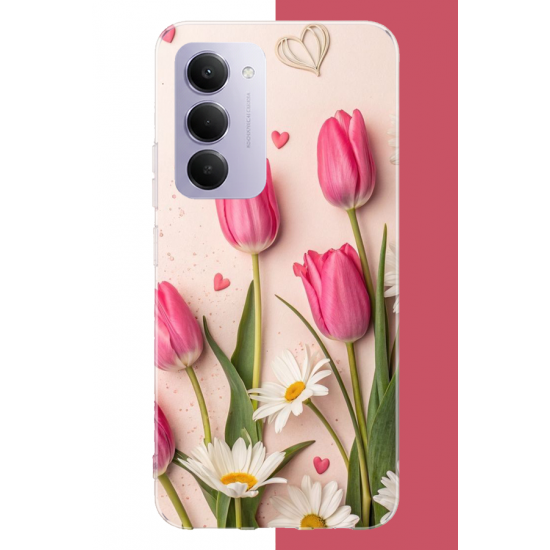 Redmi 15 4G Uyumlu pembe lale UV Baskılı Silikon Kılıf