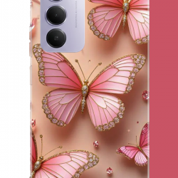 Redmi 15 4G Uyumlu pembe Renkli kelebek UV Baskılı Silikon Kılıf