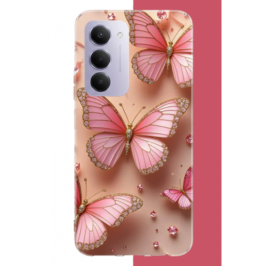 Redmi 15 4G Uyumlu pembe Renkli kelebek UV Baskılı Silikon Kılıf
