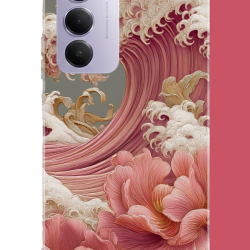 Redmi 15 4G Uyumlu pembe çiçekli dalga UV Baskılı Silikon Kılıf