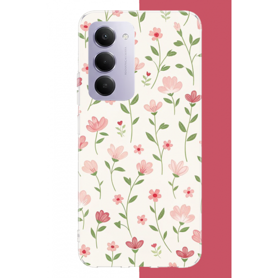 Redmi 15 4G Uyumlu pembe çiçekli pattern1 UV Baskılı Silikon Kılıf