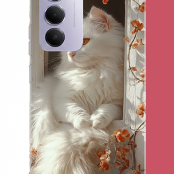 Redmi 15 4G Uyumlu penceredeki beyaz kedi UV Baskılı Silikon Kılıf
