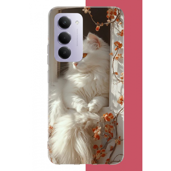 Redmi 15 4G Uyumlu penceredeki beyaz kedi UV Baskılı Silikon Kılıf