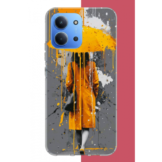 Redmi 15C Uyumlu sarı şemsiyeli kadın UV Baskılı Silikon Kılıf