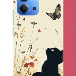 Redmi 15C Uyumlu siyah kedi UV Baskılı Silikon Kılıf