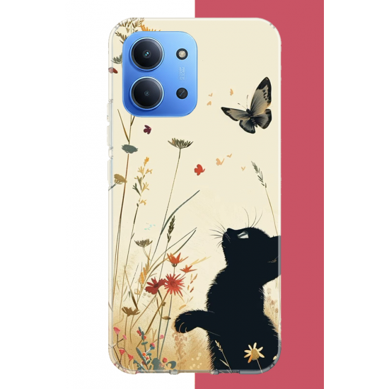 Redmi 15C Uyumlu siyah kedi UV Baskılı Silikon Kılıf